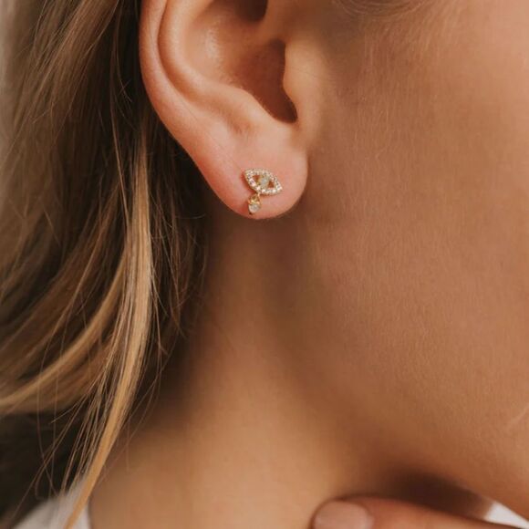 Jax Kelly Amazonite Evil Eye Drop Stud Earrings - Picture 3 of 3